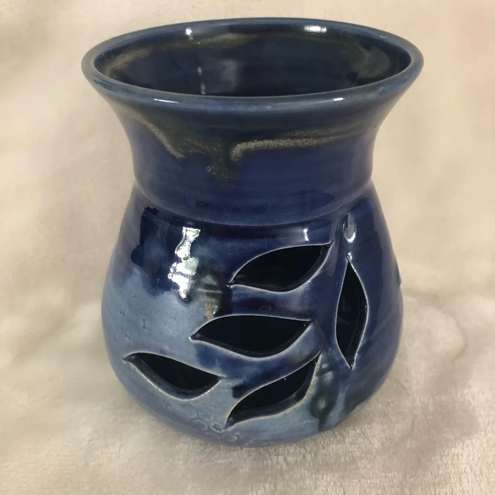 Studio Pottery Candleholder Luminary Lantern Cutouts Bird Design - Artist Signed